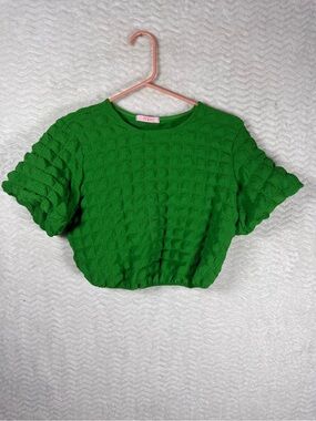 Emerald Textured Short Sleeve Crop Top